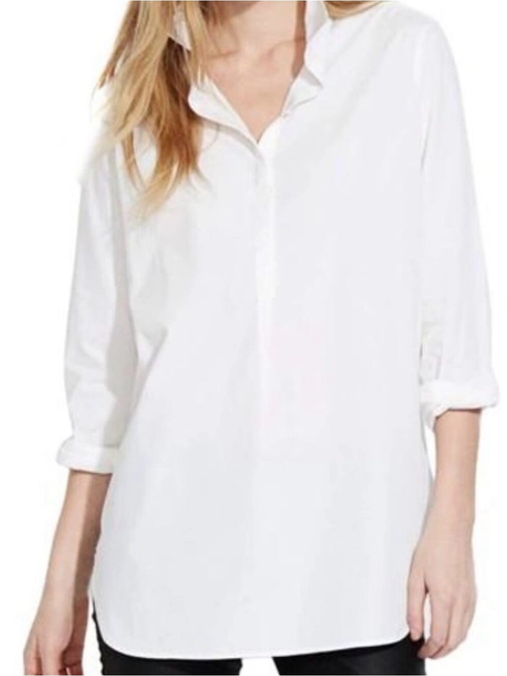 AYR “The Easy” Half-Placket Poplin Popover Tunic Top Size S Minimalism Quiet Lux